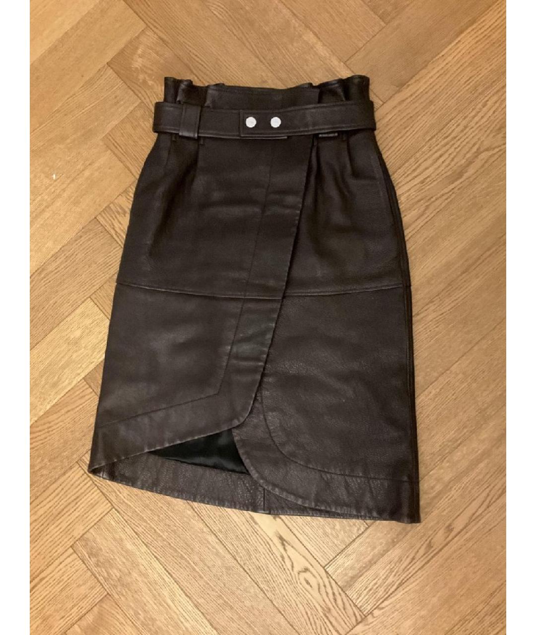 GANNI Коричневая кожаная юбка миди, фото 2