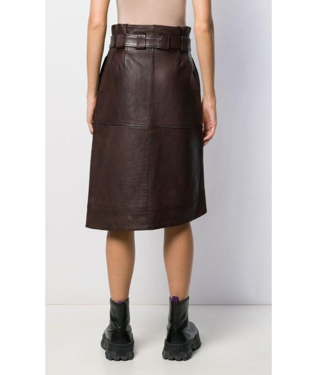GANNI Коричневая кожаная юбка миди, фото 7