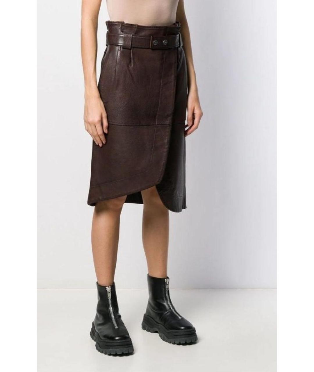 GANNI Коричневая кожаная юбка миди, фото 6