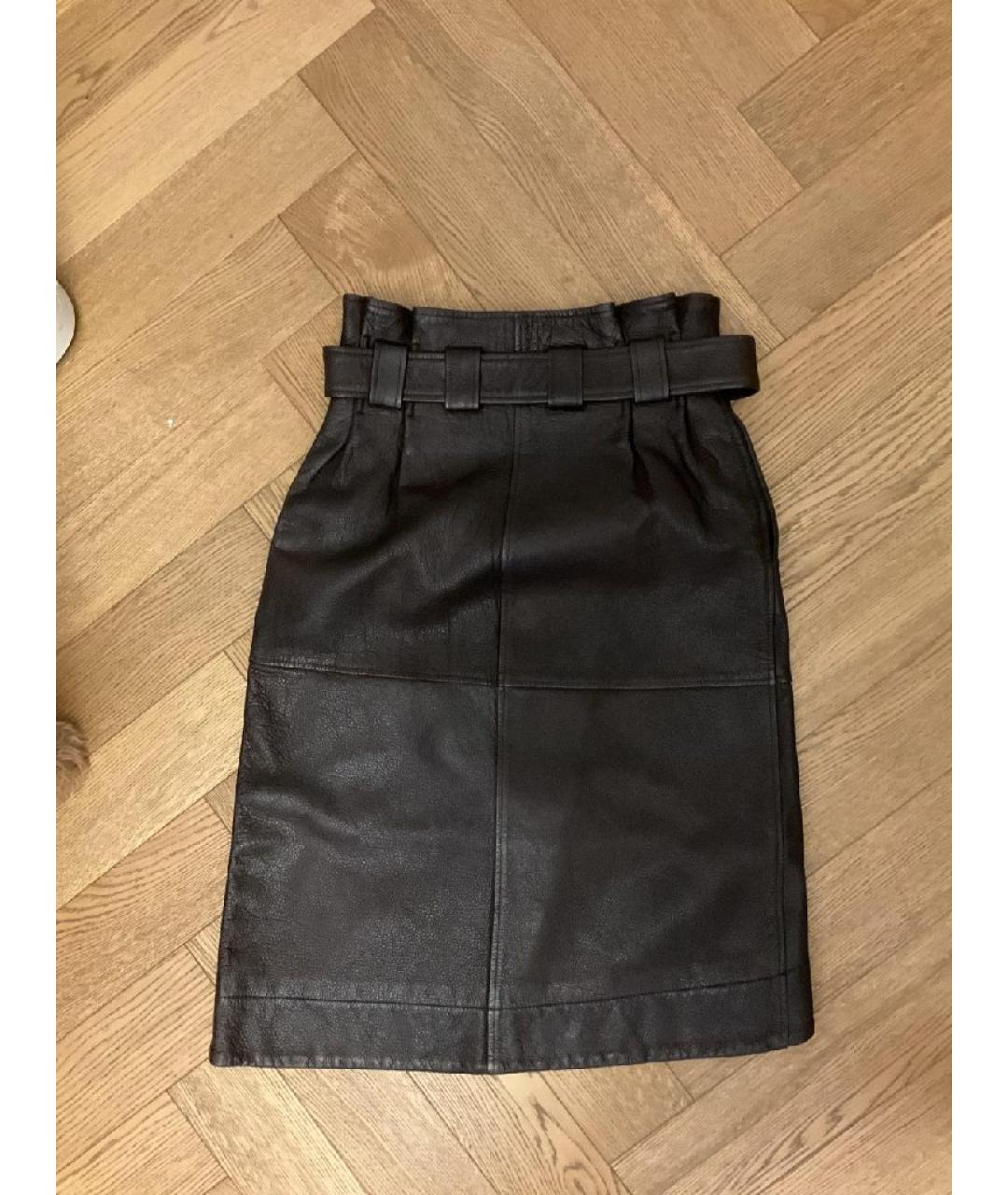 GANNI Коричневая кожаная юбка миди, фото 3