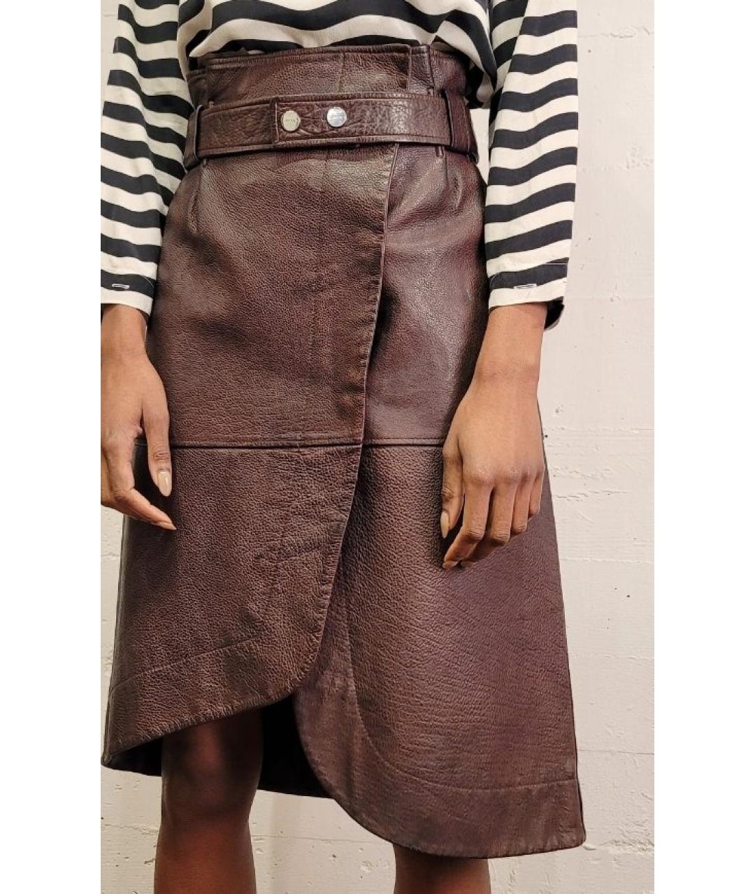 GANNI Коричневая кожаная юбка миди, фото 5