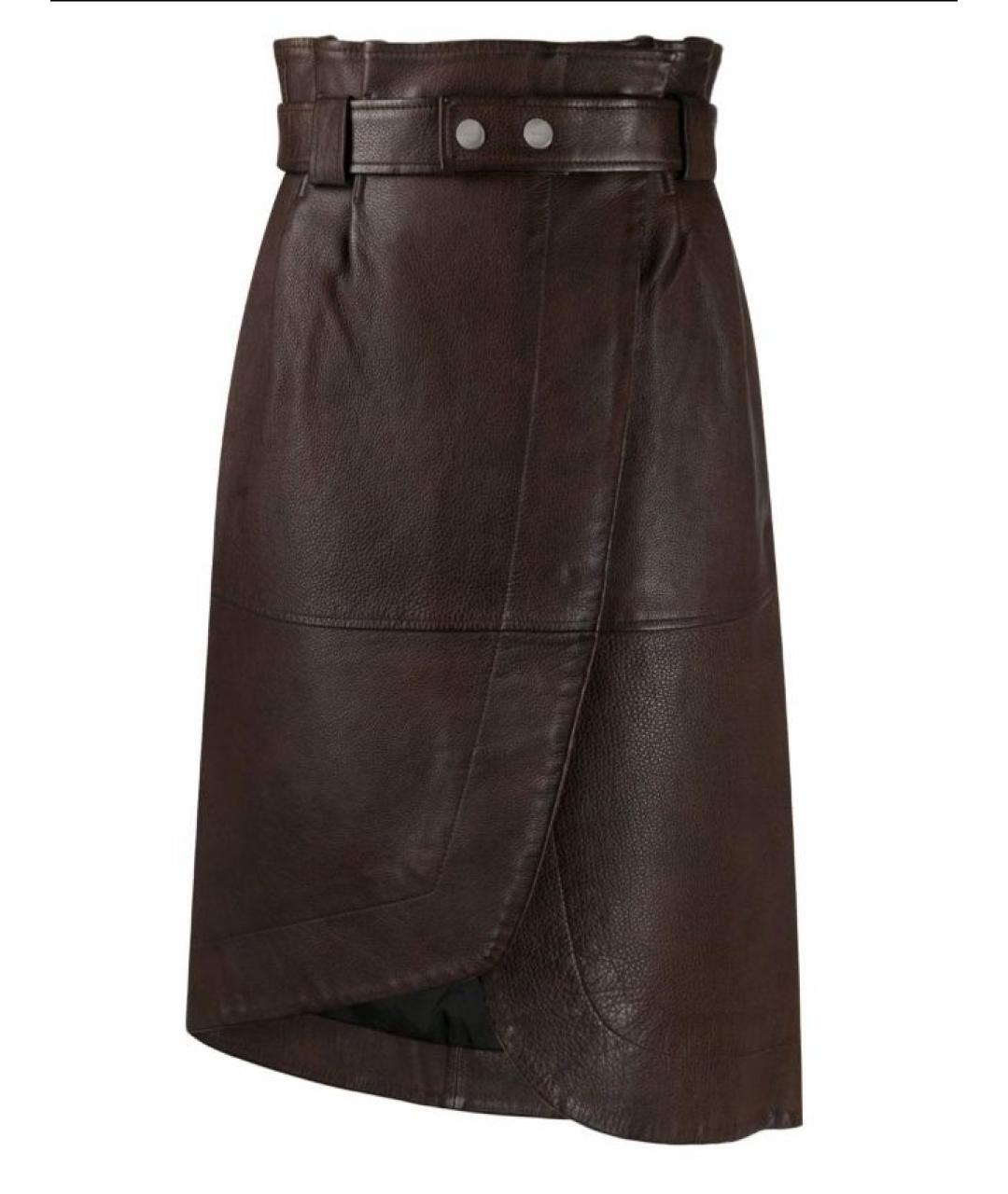 GANNI Коричневая кожаная юбка миди, фото 9