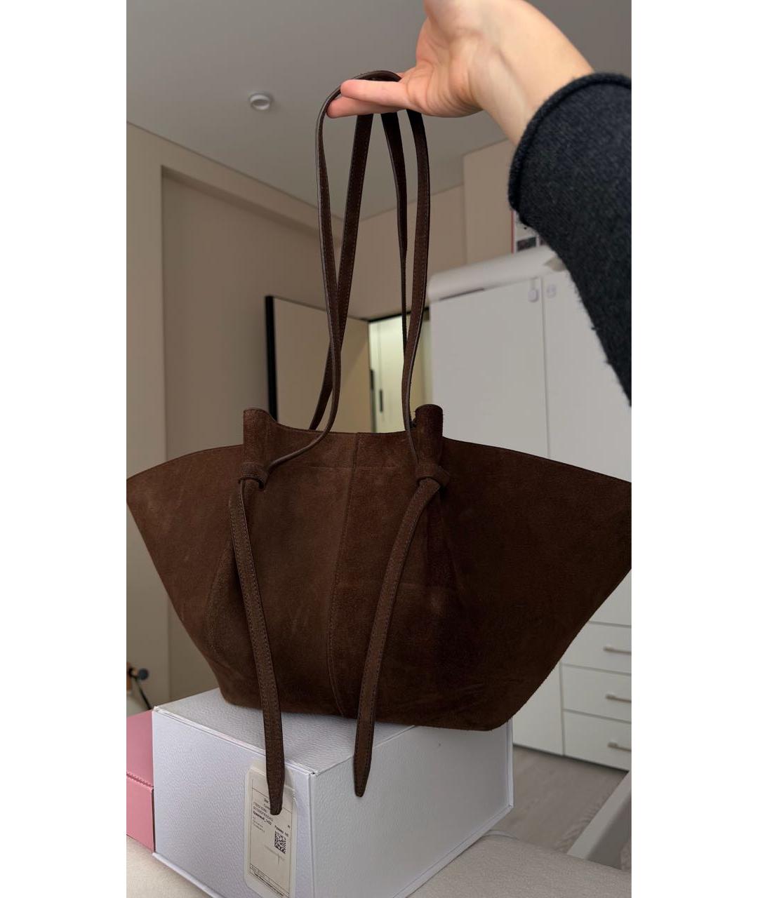 YUZEFI Коричневая замшевая сумка тоут, фото 2