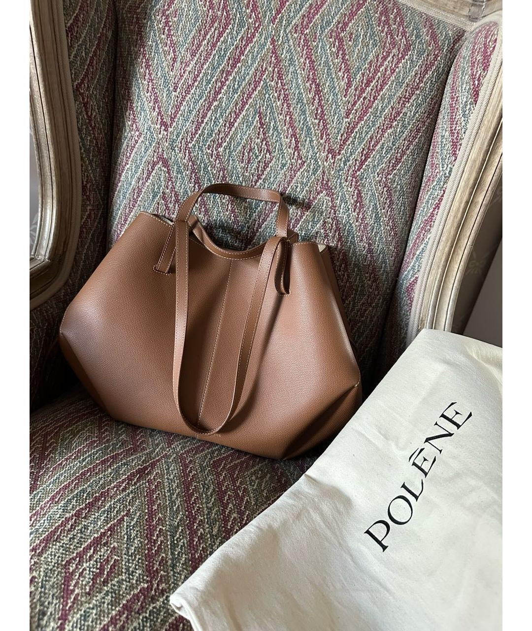 POLENE Коричневая кожаная сумка тоут, фото 8