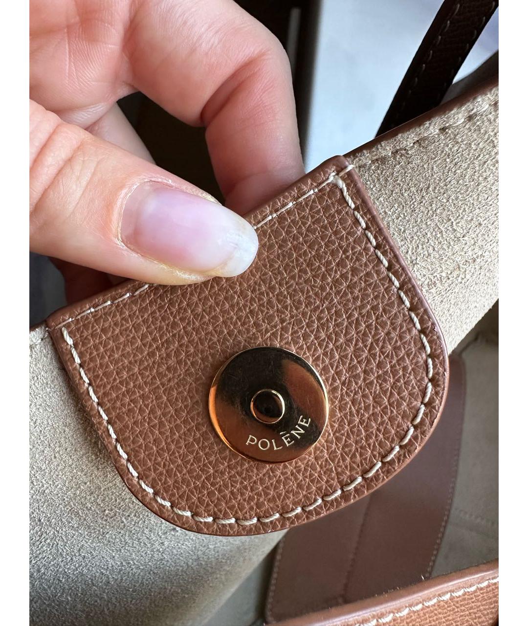 POLENE Коричневая кожаная сумка тоут, фото 7