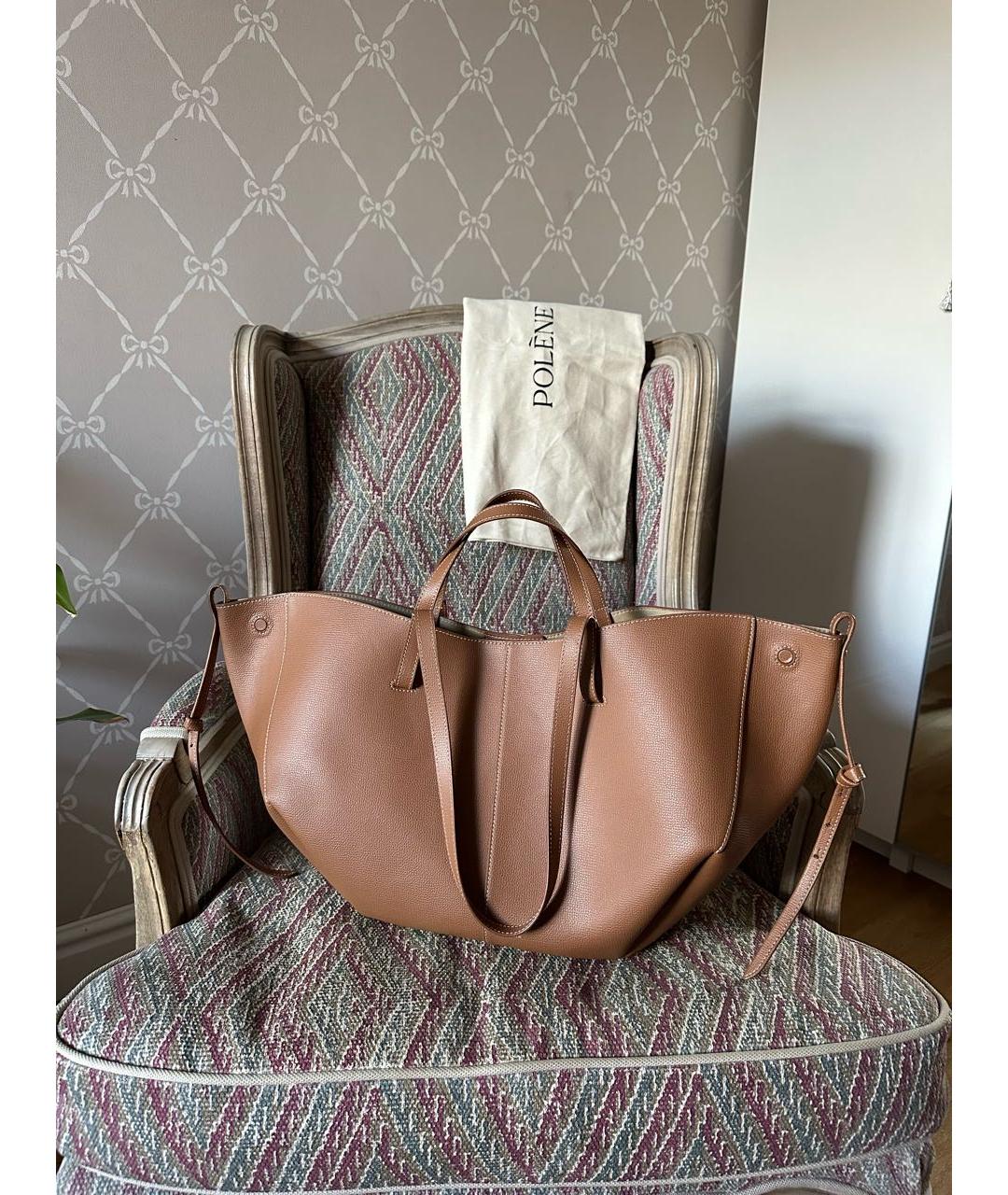 POLENE Коричневая кожаная сумка тоут, фото 2
