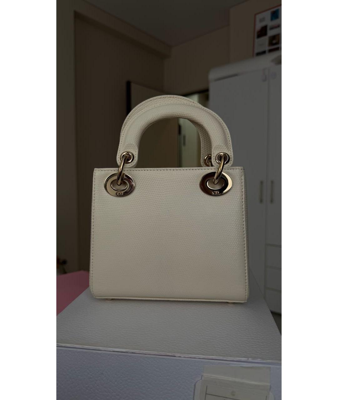 CHRISTIAN DIOR Белая сумка с короткими ручками из экзотической кожи, фото 3