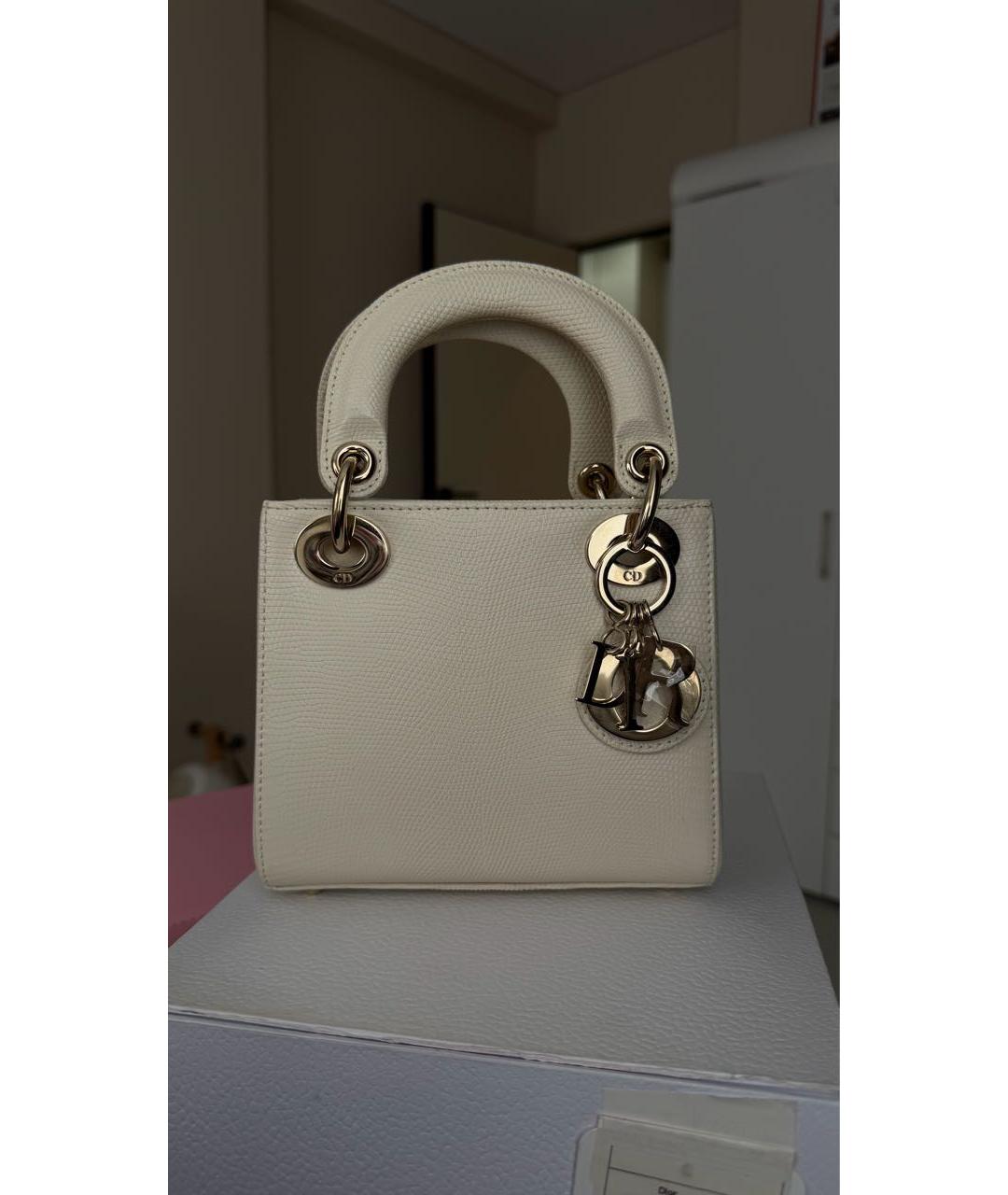 CHRISTIAN DIOR Белая сумка с короткими ручками из экзотической кожи, фото 8