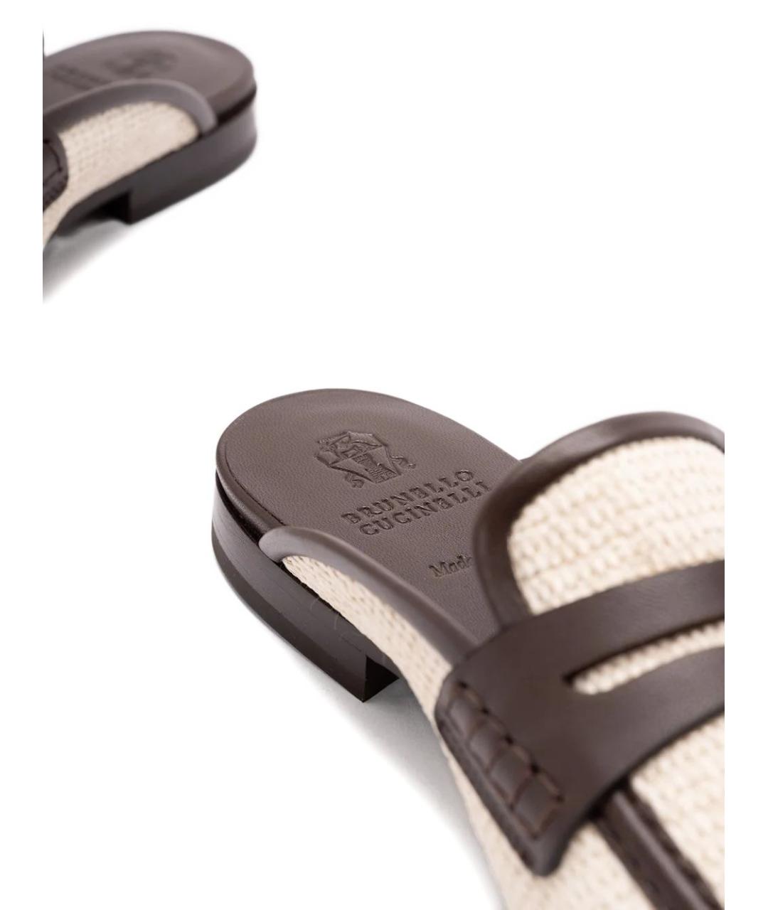 BRUNELLO CUCINELLI Бежевые текстильные сабо, фото 4