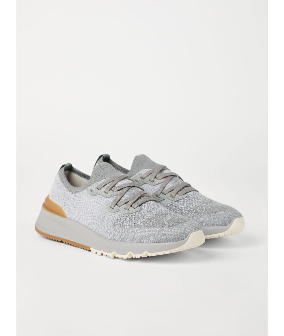 BRUNELLO CUCINELLI Серые текстильные низкие кроссовки / кеды, фото 5