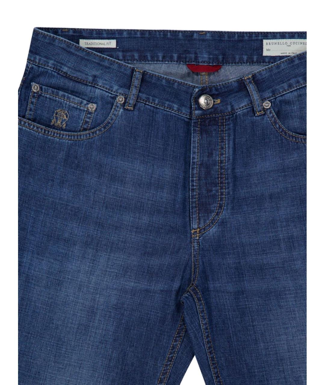 BRUNELLO CUCINELLI Синие хлопковые прямые джинсы, фото 4