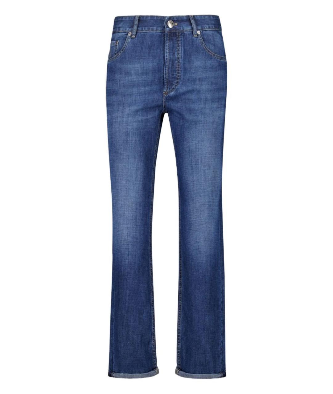 BRUNELLO CUCINELLI Синие хлопковые прямые джинсы, фото 1