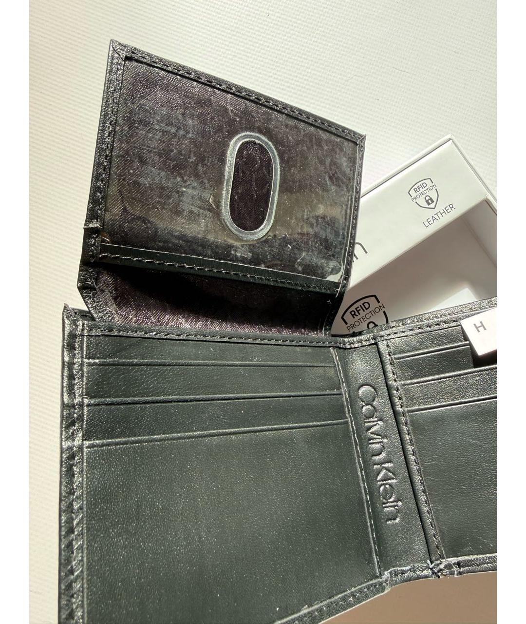 CALVIN KLEIN Черный кожаный кошелек, фото 4