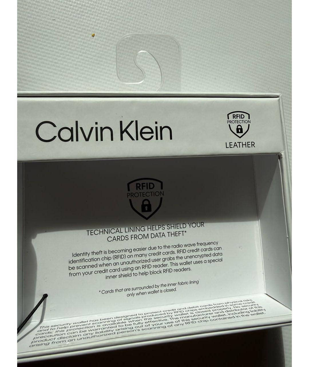 CALVIN KLEIN Черный кожаный кошелек, фото 5