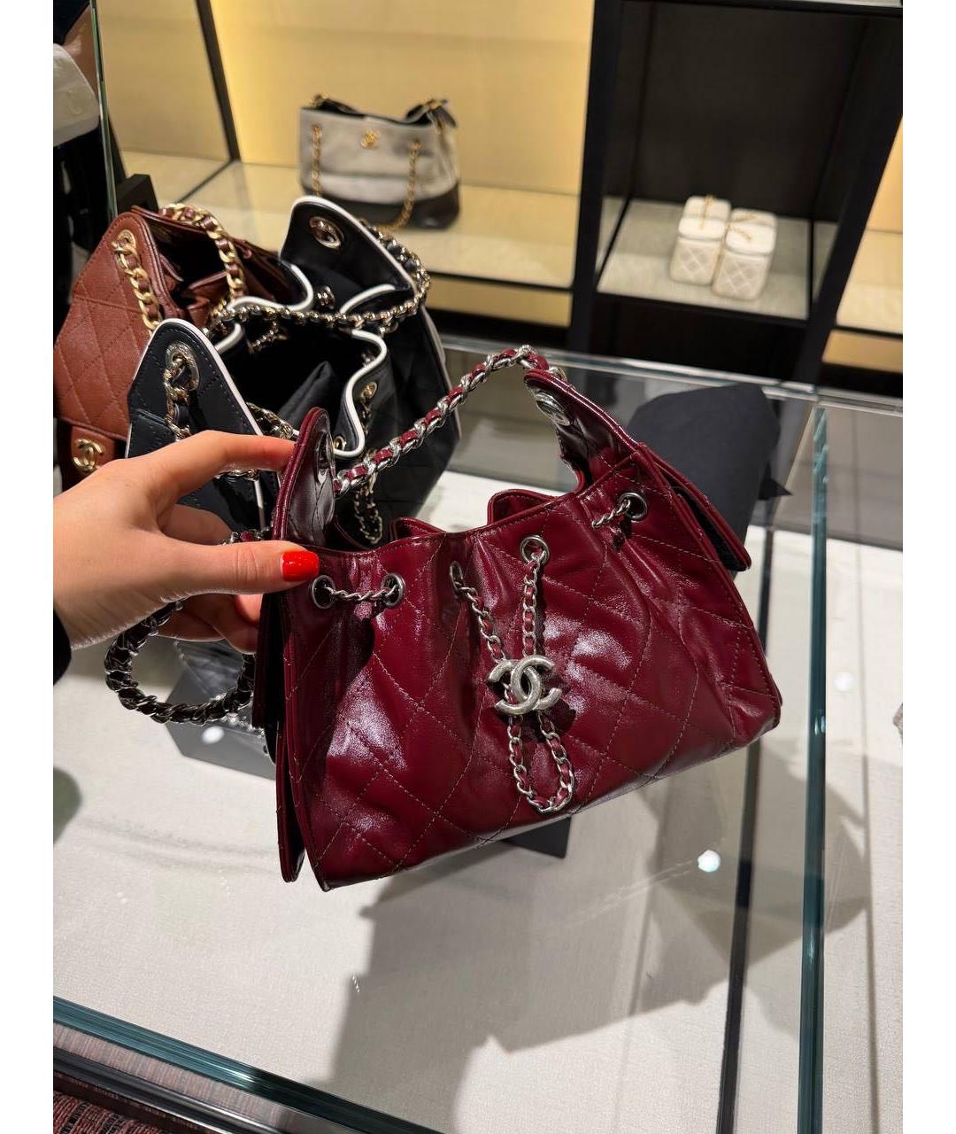 CHANEL Бордовая кожаная сумка через плечо, фото 2