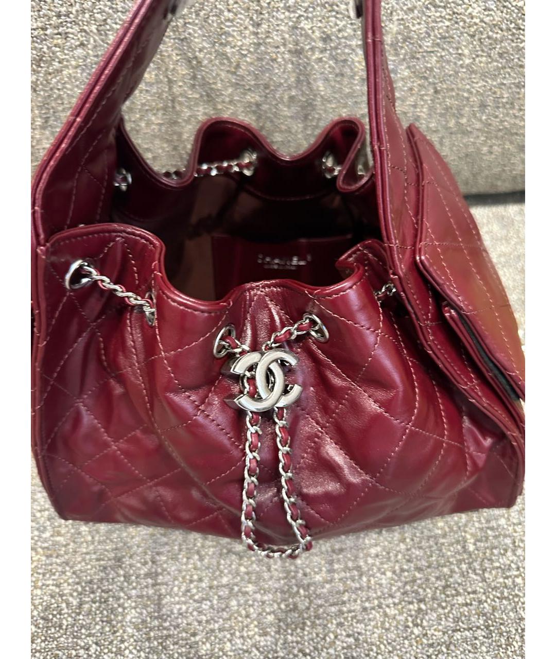 CHANEL Бордовая кожаная сумка через плечо, фото 8