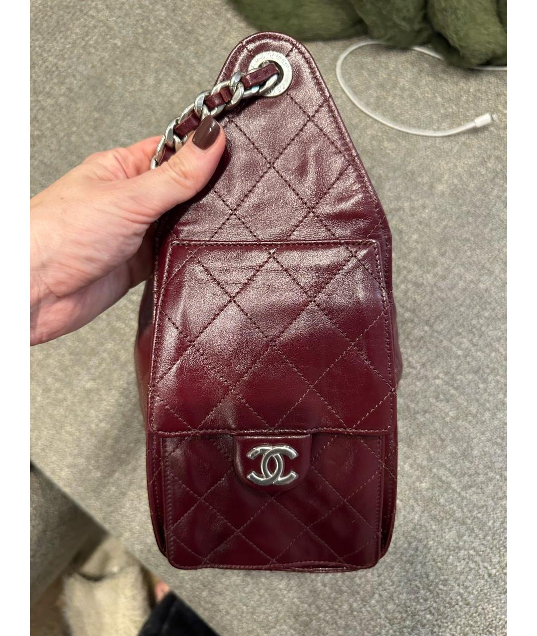 CHANEL Бордовая кожаная сумка через плечо, фото 4
