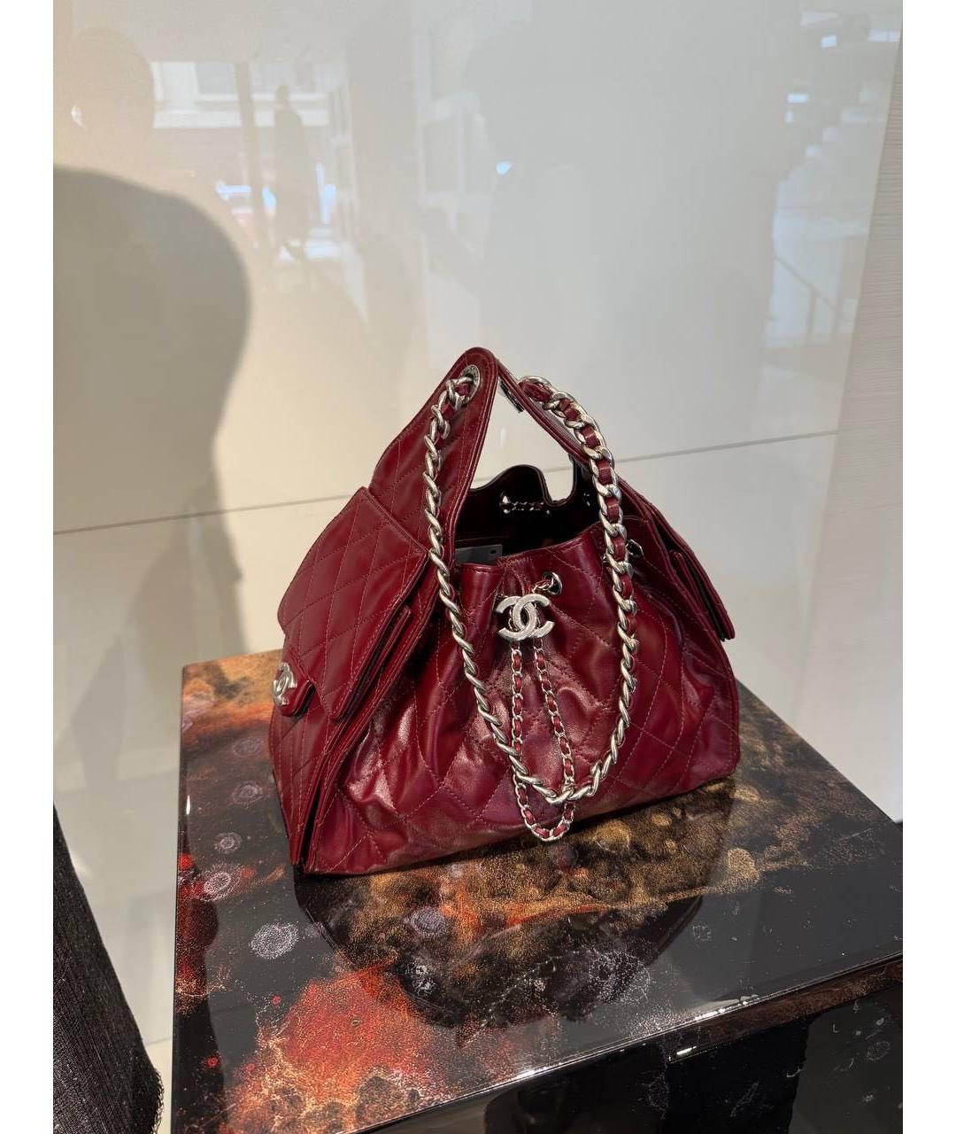 CHANEL Бордовая кожаная сумка через плечо, фото 9