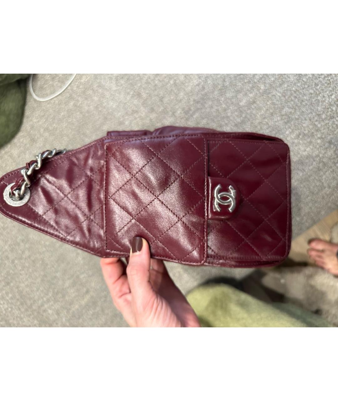CHANEL Бордовая кожаная сумка через плечо, фото 6