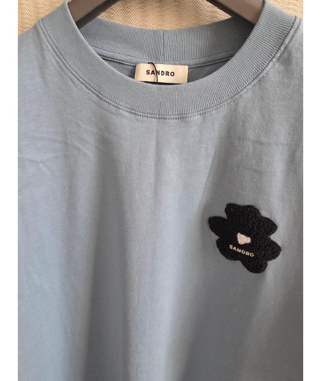 SANDRO Голубая хлопковая футболка, фото 3