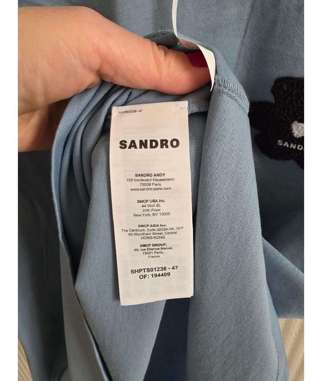 SANDRO Голубая хлопковая футболка, фото 5