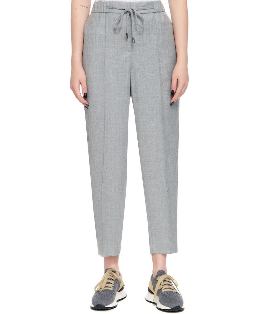 PESERICO Серые шерстяные прямые брюки, фото 3