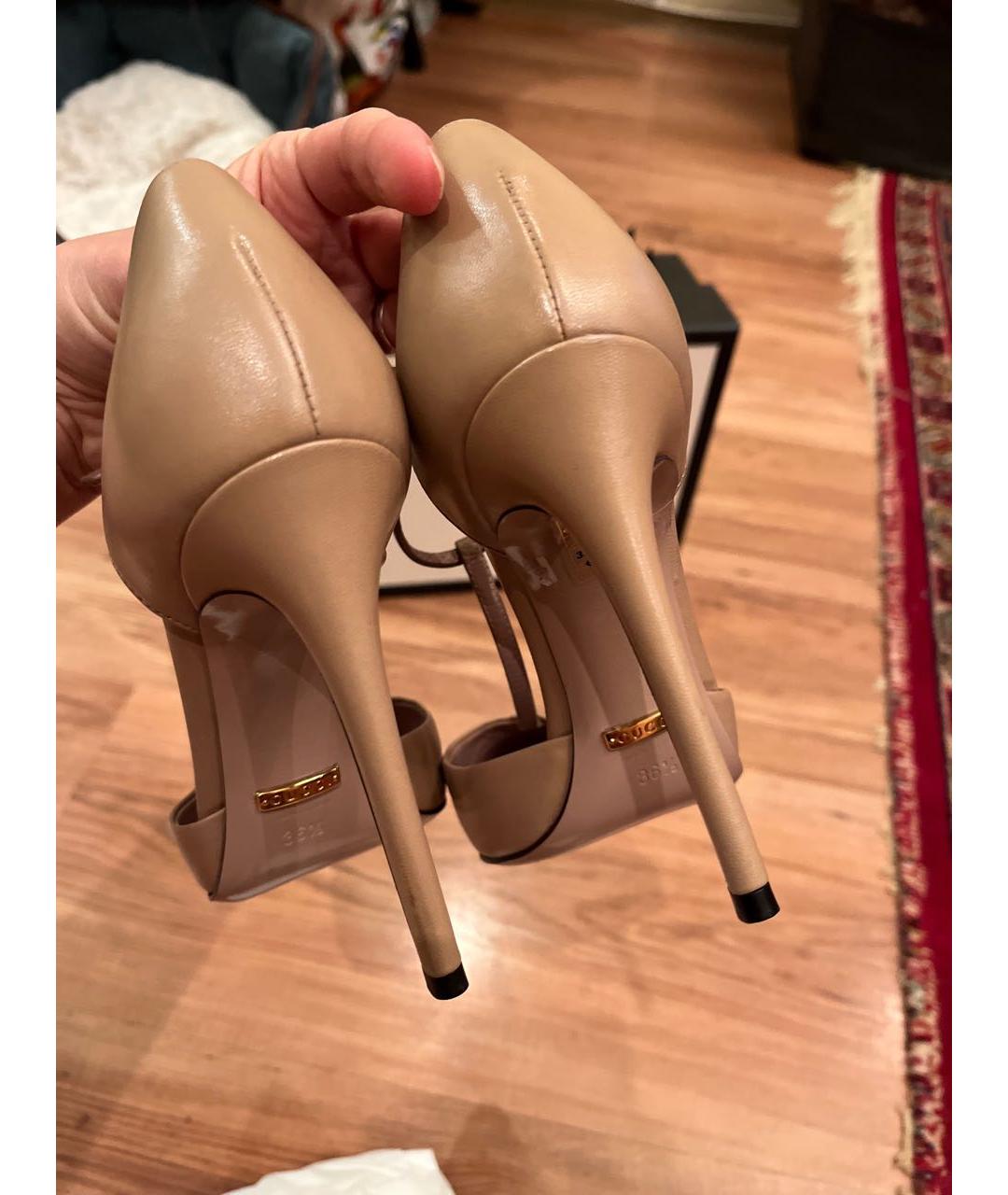 GUCCI Бежевые кожаные туфли, фото 4