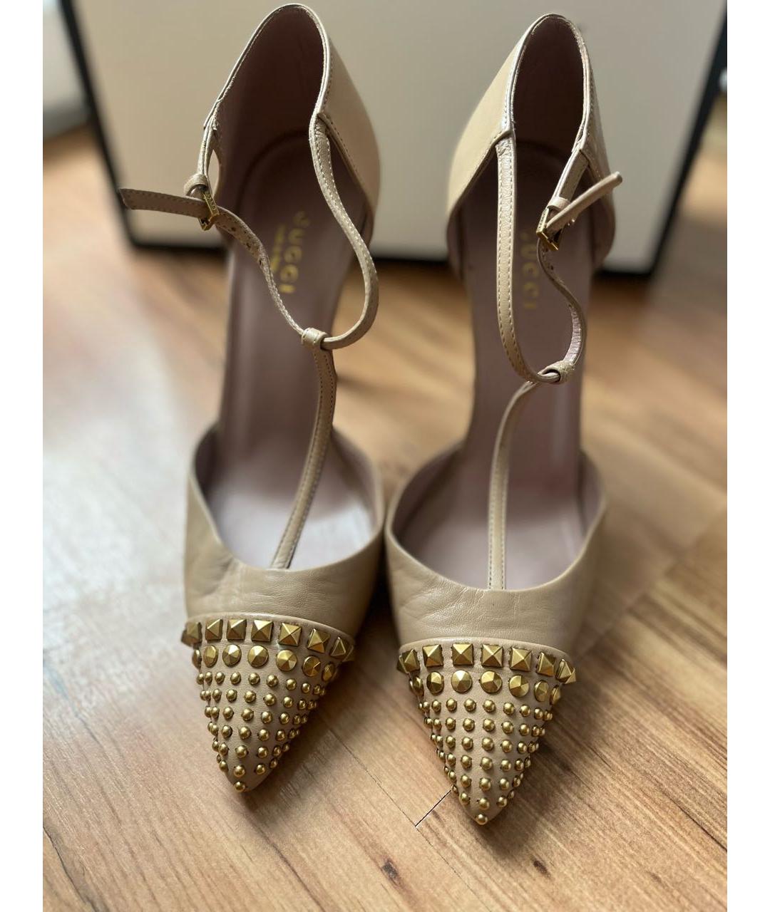 GUCCI Бежевые кожаные туфли, фото 2