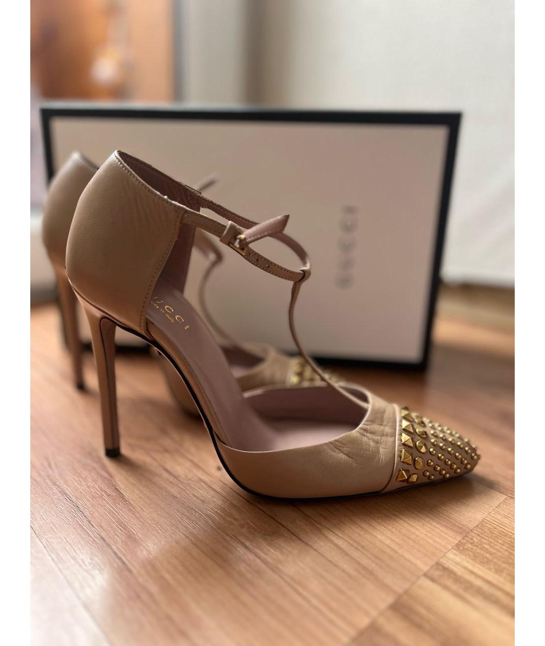 GUCCI Бежевые кожаные туфли, фото 5