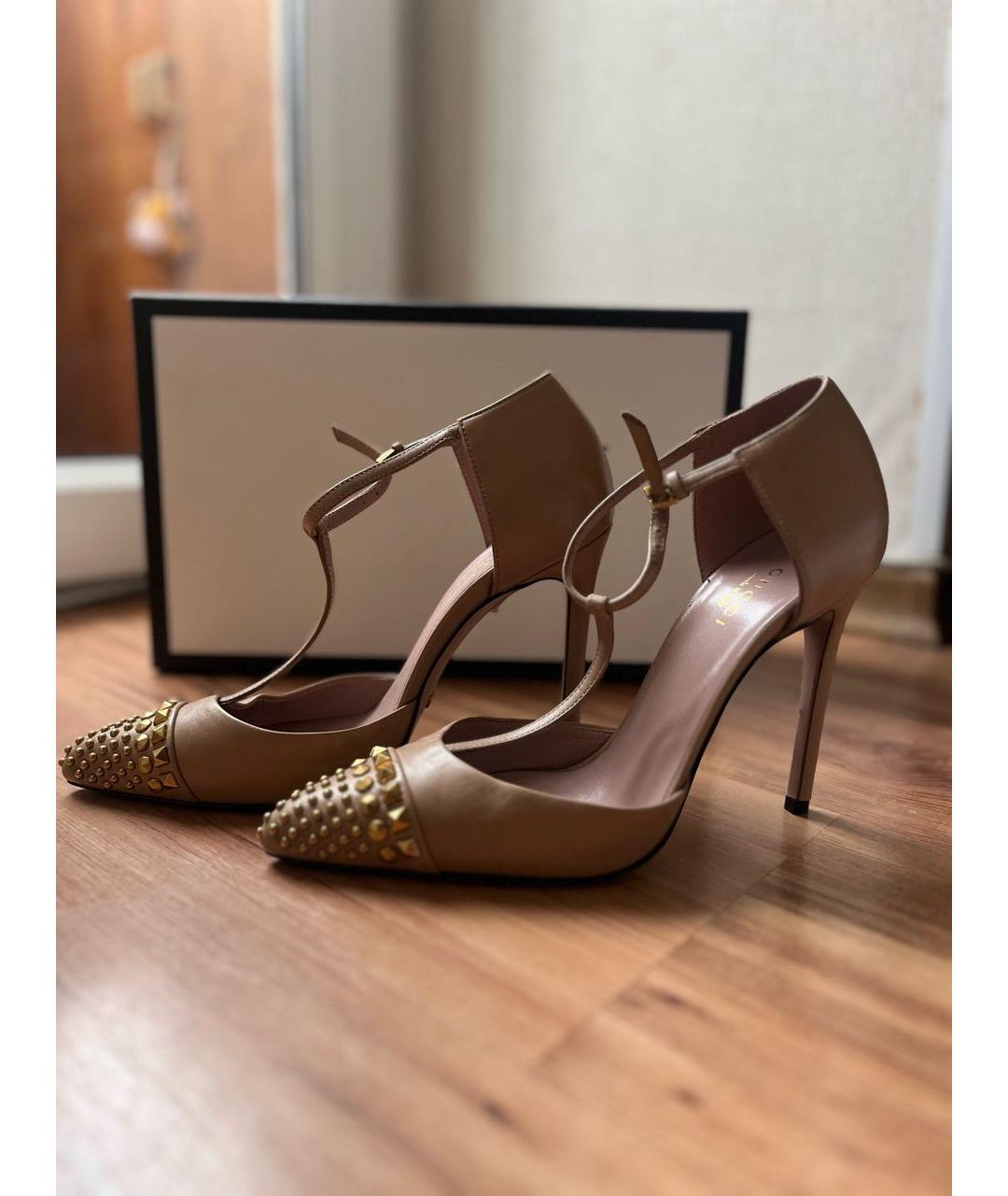 GUCCI Бежевые кожаные туфли, фото 3