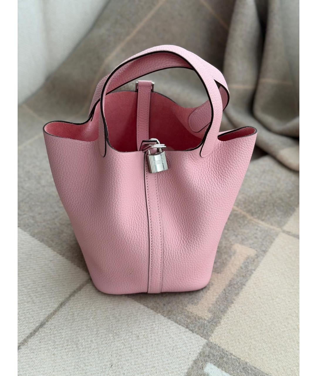 HERMES Розовая кожаная сумка с короткими ручками, фото 6