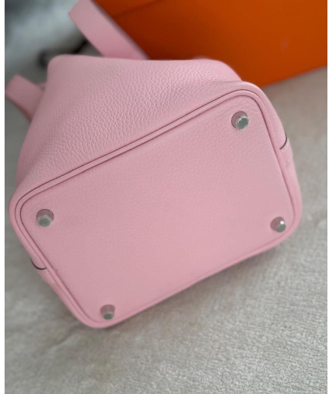 HERMES Розовая кожаная сумка с короткими ручками, фото 3