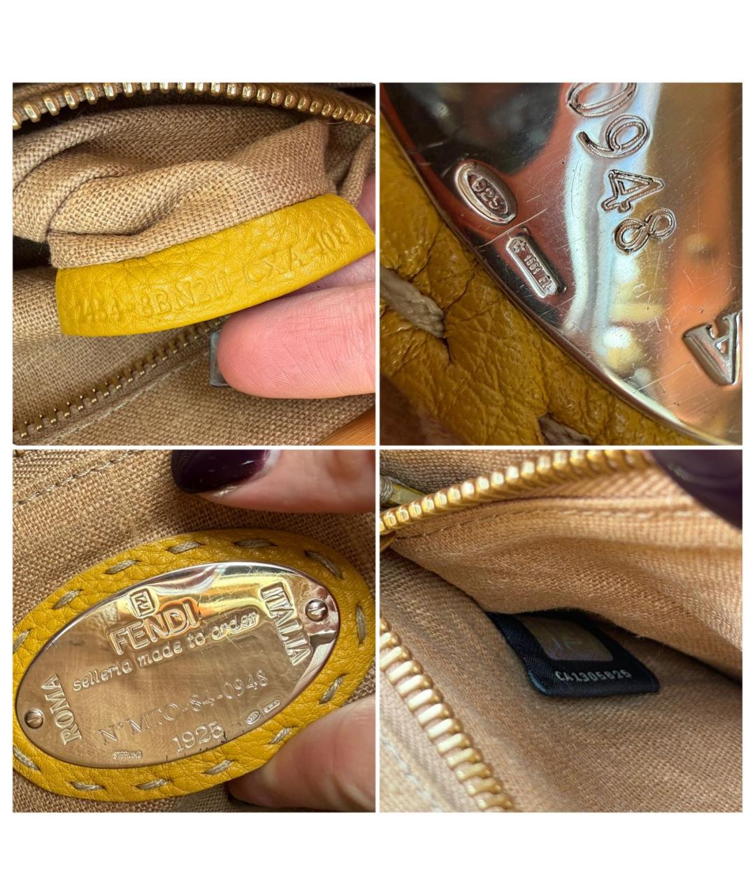 FENDI Горчичная кожаная сумка с короткими ручками, фото 4