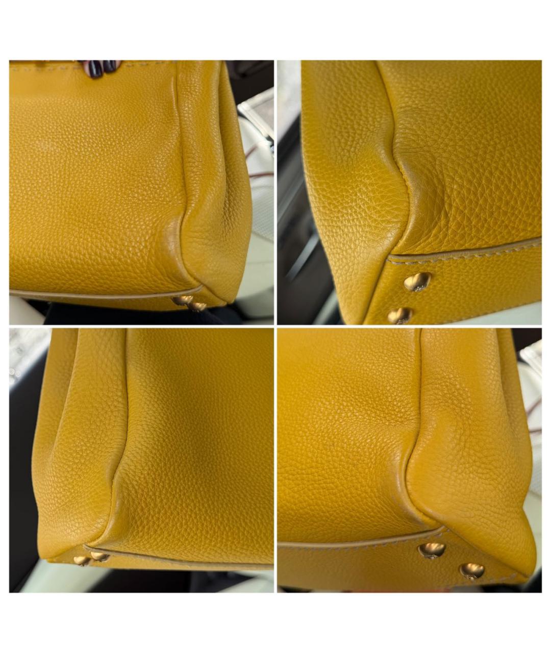 FENDI Горчичная кожаная сумка с короткими ручками, фото 3