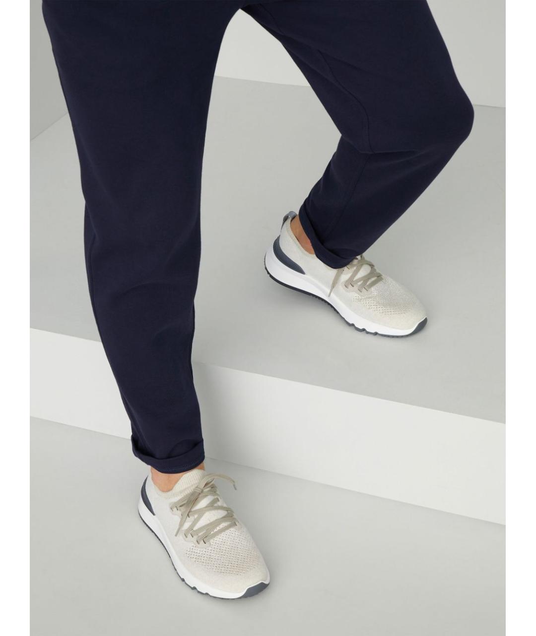 BRUNELLO CUCINELLI Белые текстильные низкие кроссовки / кеды, фото 5