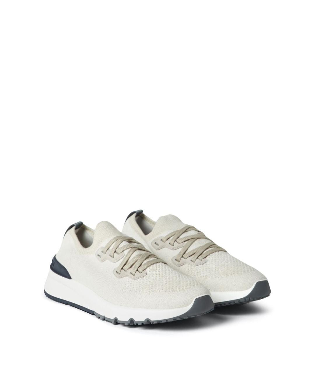 BRUNELLO CUCINELLI Белые текстильные низкие кроссовки / кеды, фото 3