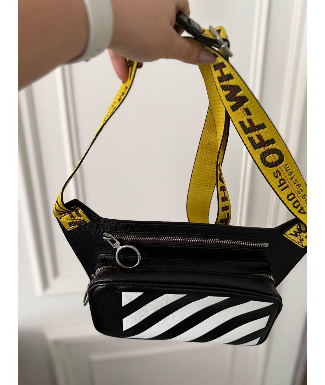 OFF-WHITE Черная кожаная сумка через плечо, фото 7