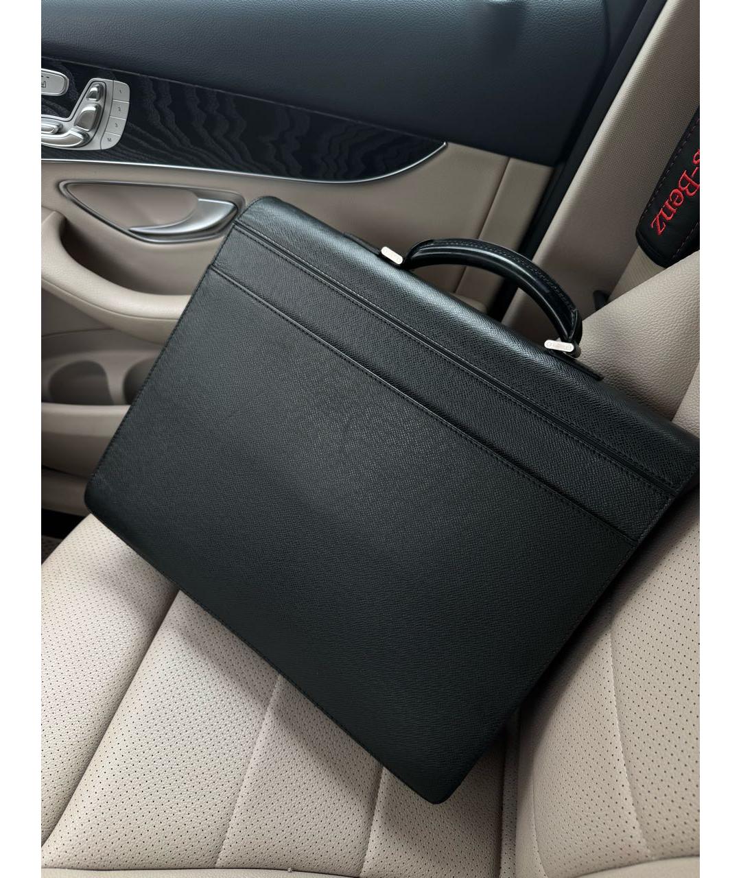 LOUIS VUITTON Черный кожаный портфель, фото 8