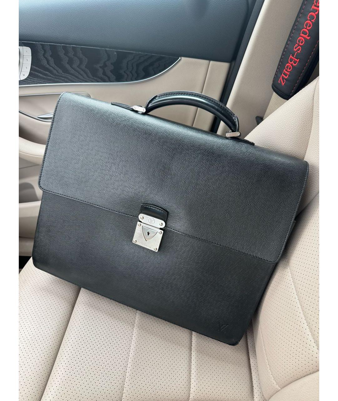 LOUIS VUITTON Черный кожаный портфель, фото 9