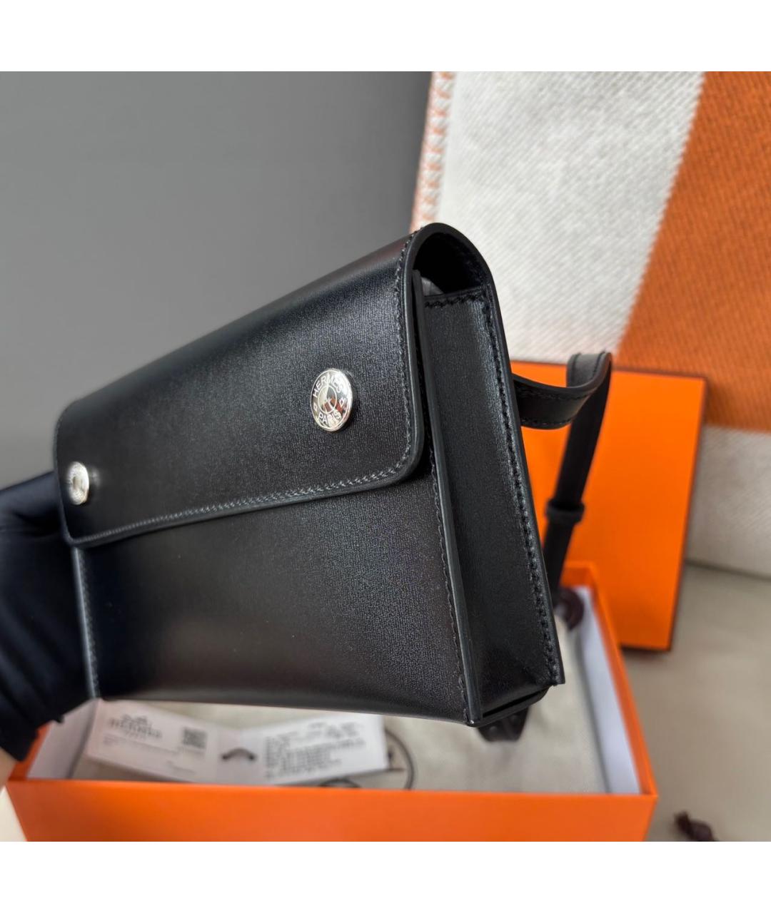 HERMES Черная кожаная сумка через плечо, фото 3