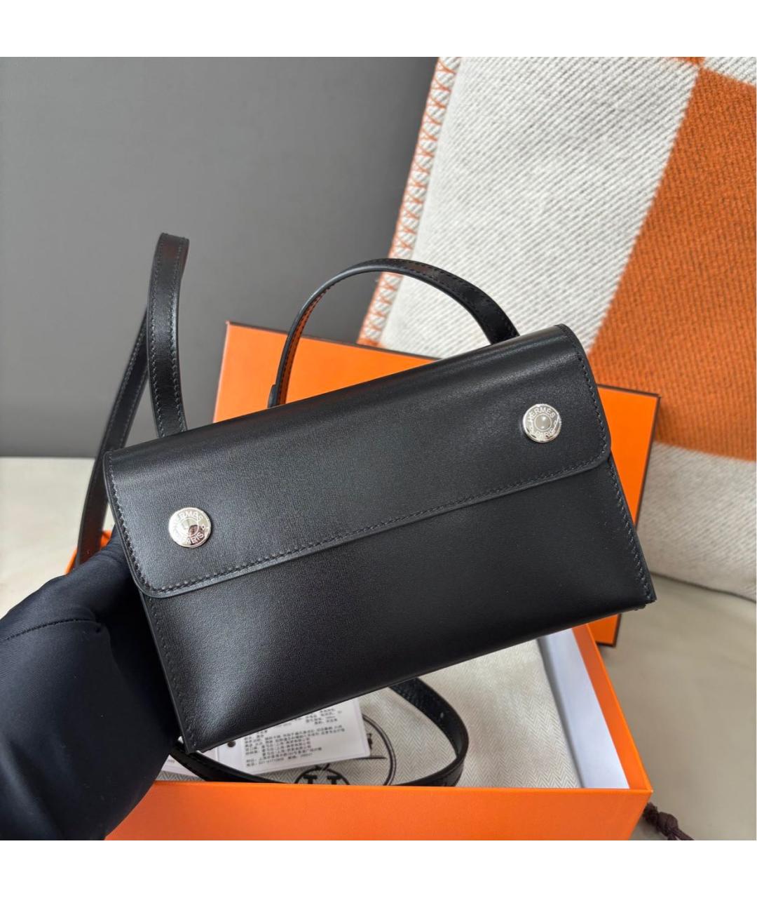 HERMES Черная кожаная сумка через плечо, фото 2