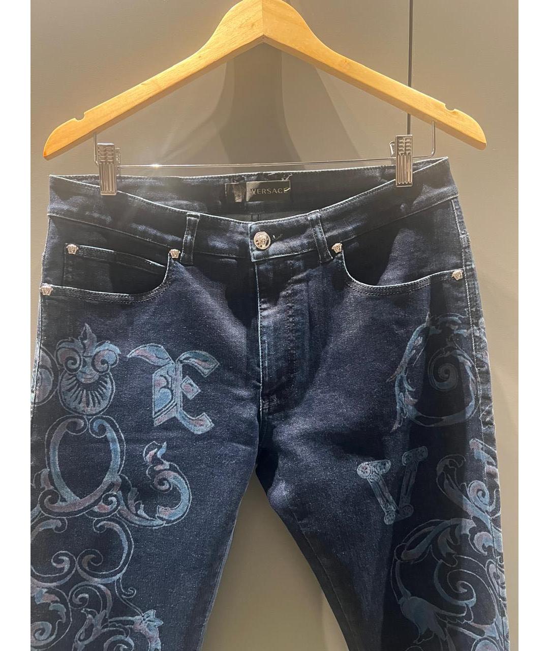 VERSACE Темно-синие хлопковые прямые джинсы, фото 3