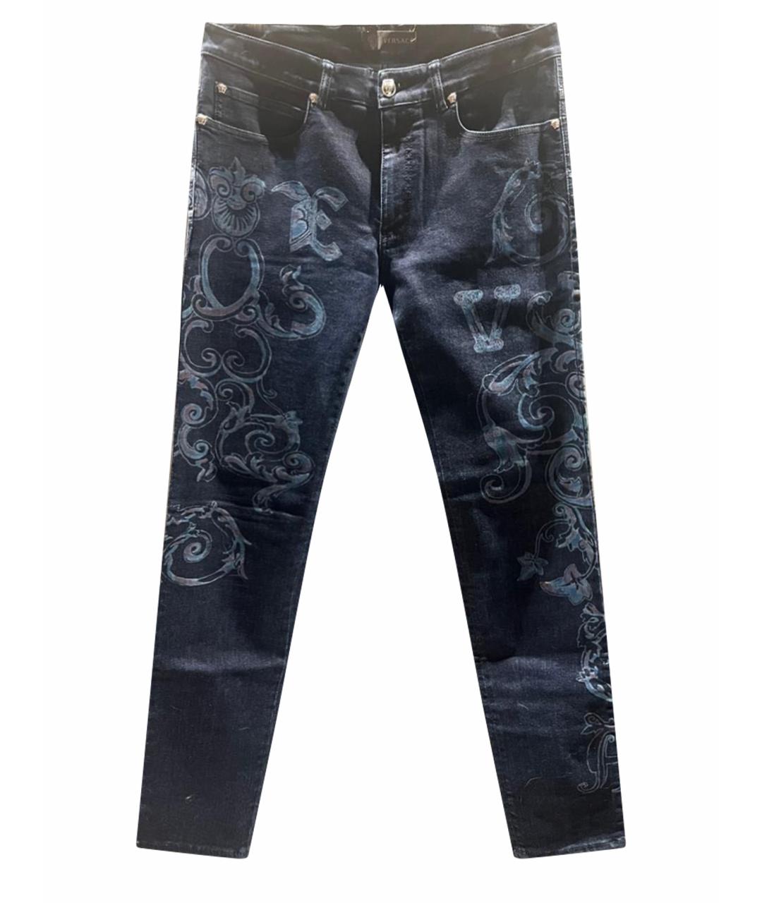 VERSACE Темно-синие хлопковые прямые джинсы, фото 1