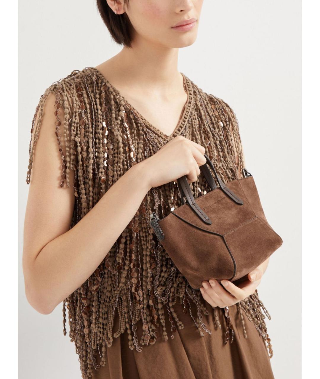 BRUNELLO CUCINELLI Коричневая замшевая сумка тоут, фото 5