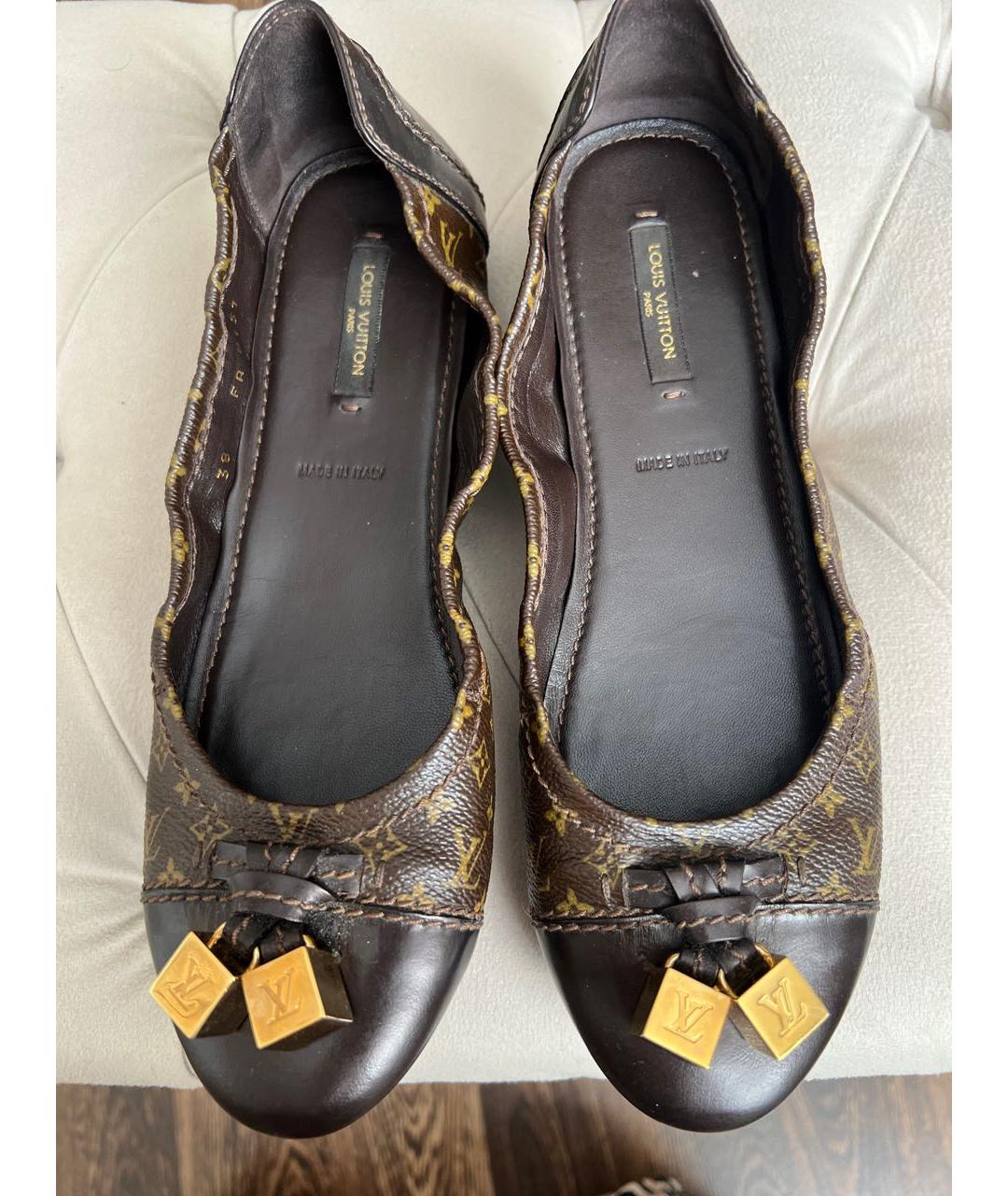 LOUIS VUITTON Коричневые кожаные балетки, фото 7