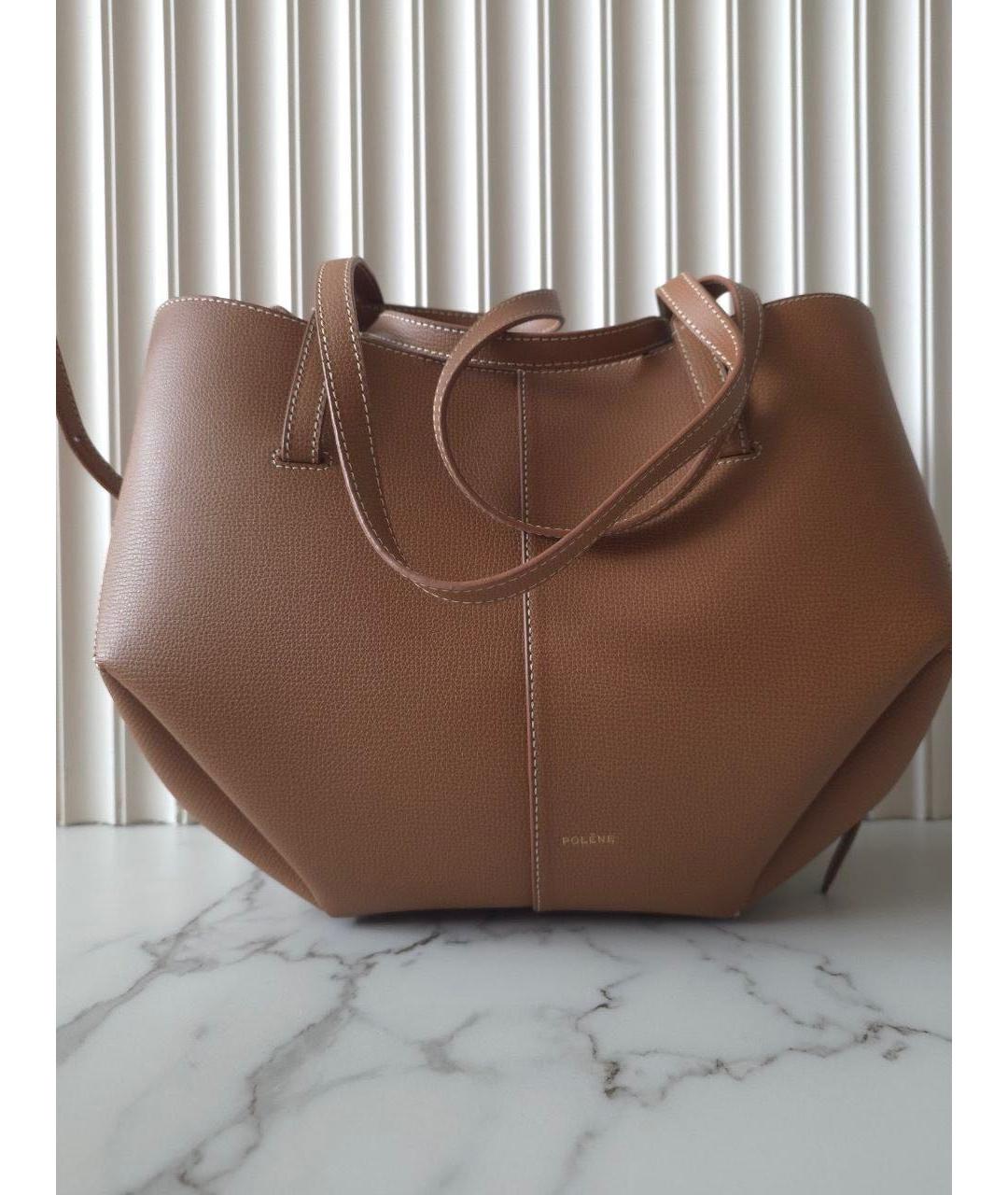 POLENE Коричневая кожаная сумка тоут, фото 2