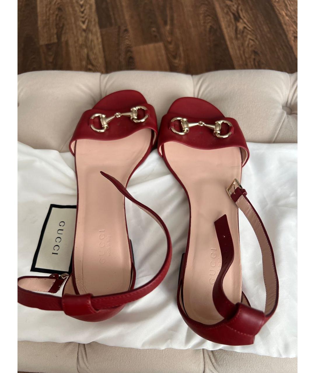 GUCCI Бордовые кожаные босоножки, фото 3