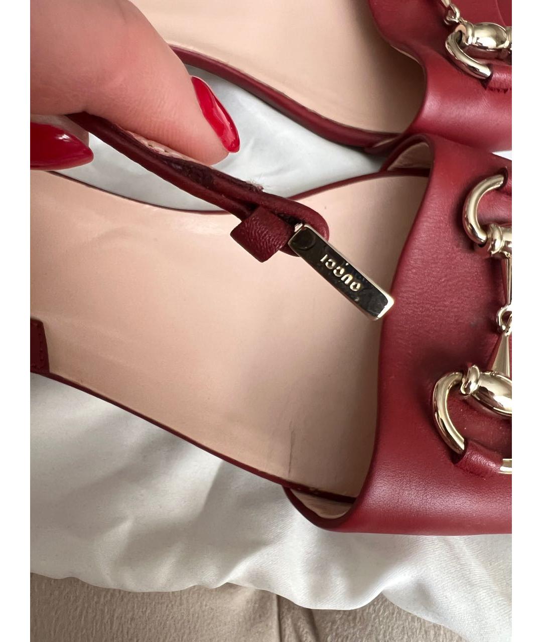 GUCCI Бордовые кожаные босоножки, фото 7