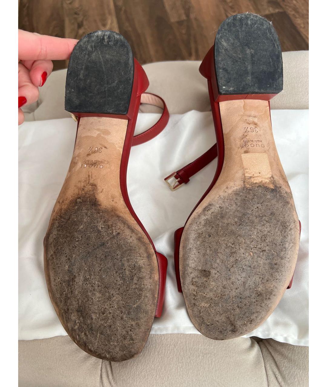 GUCCI Бордовые кожаные босоножки, фото 6