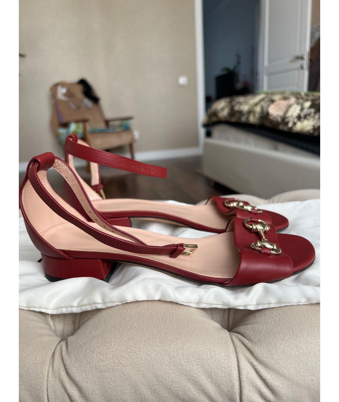 GUCCI Бордовые кожаные босоножки, фото 9